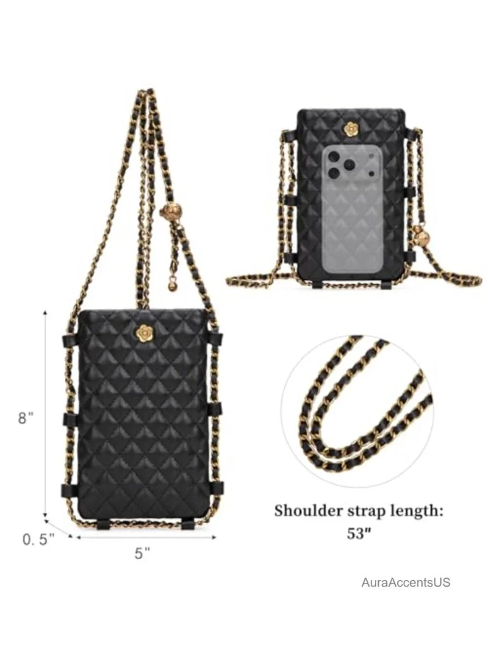Small Quilted Crossbody Cell Phone Purse PU Leather Adjustable